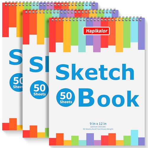 3-Pack 50 Sheets 9" x 12" Journal Kit, Spiral Bound Art Diary, Bulk School Supplies Notebook for Kids, Acid Free Diary Journal for Drawing Painting Writing Sketching - size: 9" x 12"(Pack of 3)