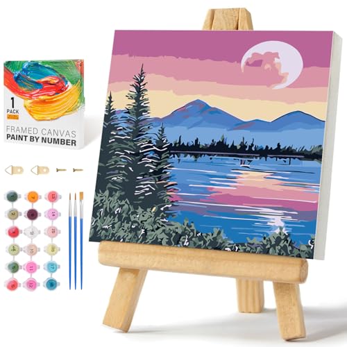 Offito Framed Paint by Numbers Kit for Adults Beginners & Kids Ages 8-12, Moon Acrylic Easy Paint by Number with Frame, Watercolor Paint by Number Kits on Canvas Framed (10 * 10 Inch, Without Easel) - color: BOP1PF18, size: 10 x 10 Inch