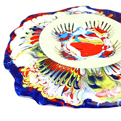 11” Rotate Turnable Sculpting Wheel with Acrylic Pouring Strainers Scraper Cone Painter Support Stands Gloves Painting Tools Unique Pattern Train Art Supplies-20 P