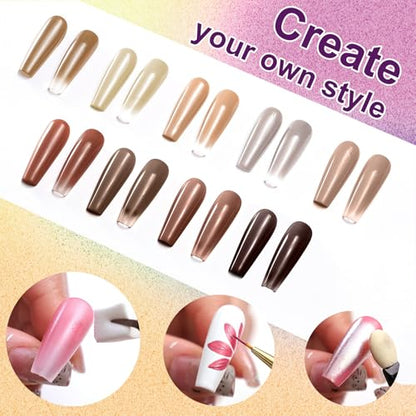Gradient Painting Gel, 9 Colors Ombre Gel Nail Polish Almond Cream Brown for Pigment Pat Aura Nails French Manicure Soak Off UV Home Salon DIY Nail Art Coconut Latte - color: Coconut Latte