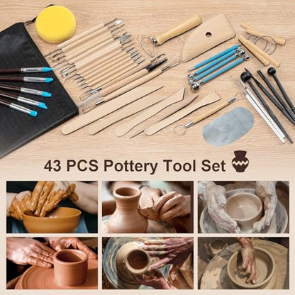 Amrules Clay Tools Kit, 43 PCS Pottery Tools, Practical Polymer Clay Sculpting Tools Kit, Air Dry Clay Tools Set for Beginner, Adults, Pottery Craft, Carving, Drawing, Molding, Modeling, Shaping - color: Lightyellow-43Pcs