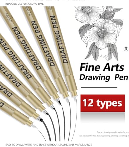 6-Pack Technical Drafting Pen Set, 6 Sizes Ultra-Fine Fiber Tip Pens with Pigment Ink, No Leak No Skip Drawing Pens for Drafting, Comic Design, Sketching & Architectural Art