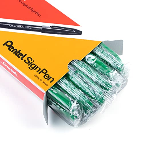 Pentel Sign Pen Fiber-Tipped Pen, Green Ink, Box of 12 (S520-D) - color: Green, size: 12 Count (Pack of 1)