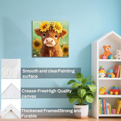 WEMEON Cow Paint by Numbers Kit for Kids with Frame and Easel, Easy Paint by Numbers Kits for Kids Ages 8-12, Small Painting by Number for Birthday Gift, Painting Party(10X10inch) - color: DMBK-0012-US(10X10inch)