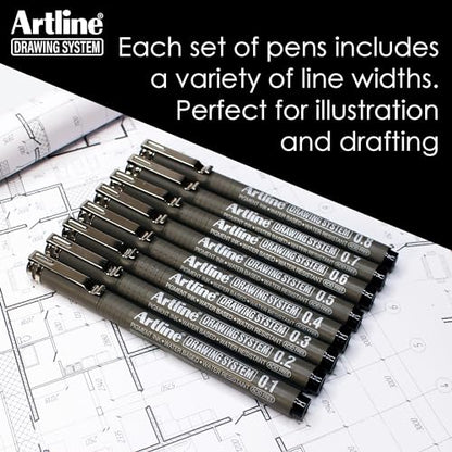 Artline 230 Drawing System Pens, Technical Drawing Pens For Drafting, Illustrating, and More, 0.2mm, 0.4mm, 0.6mm, and 0.8mm Fine Tips - Black, 4-Pack - style: 0.2, 0.4, 0.6, 0.8mm Nib Sizes | 4-Pack