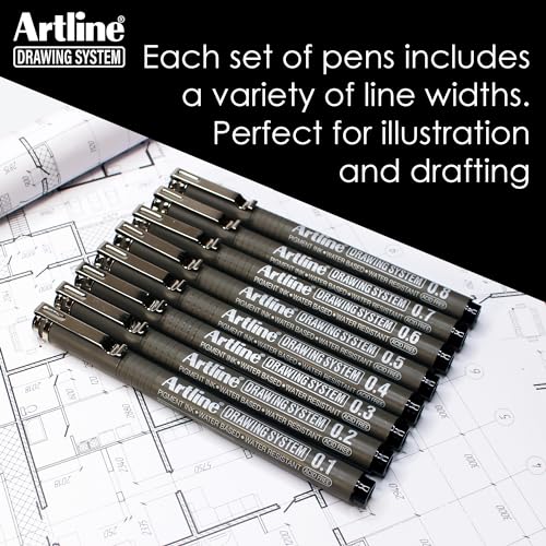 Artline 230 Drawing System Pens, Technical Drawing Pens For Drafting, Illustrating, and More, 0.1mm, 0.2mm, 0.3mm, 0.4mm, 0.5mm, and 0.8mm Fine Tips - Black, 6-Pack - style: 0.1, 0.2, 0.3, 0.4, 0.5, 0.8mm Nib Sizes | 6-Pack