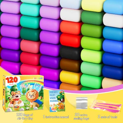 MuseLuxe Air Dry Clay - 120 Pack Modeling Clay Kit with 3 Sculpting Tools,Safe & Non-Toxic,DIY Magic Toys Gifts for Boys,Girls,Kids - 48 Colors - color: 120 Colors