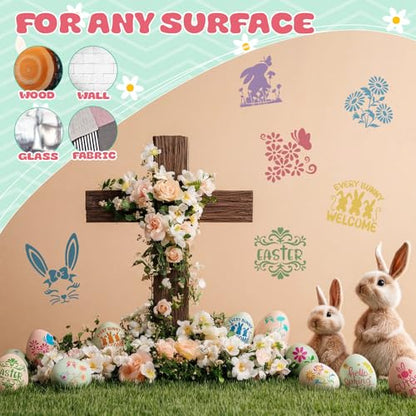 Marspark 72 Pcs Small Stencils for Crafts Reusable 3 Inch Stencils for Painting on Wood DIY Craft Paint Template for Wall Home Decor Card Rock Canvas Drawing Holiday (Bunny Egg) - style: Bunny Egg