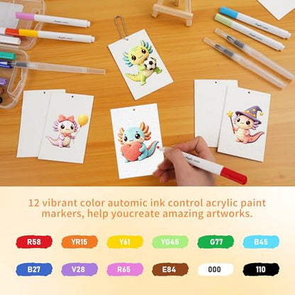 75 Pcs Magic Foam Texture Painting Kit, Cute 3D Axolotl Puffy Paint Art Craft Set with 24 Magic Foam Paper, 12 Color Pens, 3 Water Brushes, 20 Chains, Mini Easel, DIY Coloring Craft Activity Gift Set