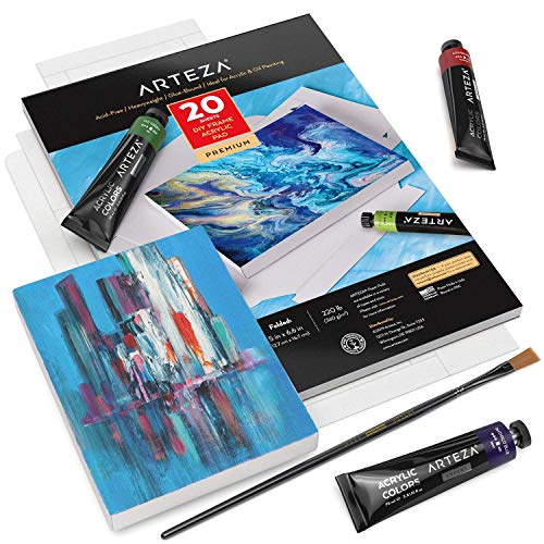 ARTEZA Acrylic Paper Foldable Canvas Pad, 5x6.6 Inches, 20 Sheets, DIY Frame