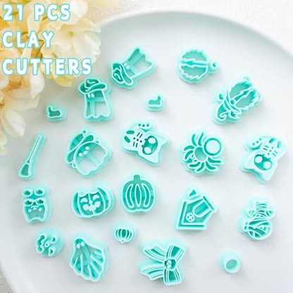 Tainsky Halloween Clay Cutters - 21 Shapes for Polymer Clay Cutters for Earrings（E） - color: Set E