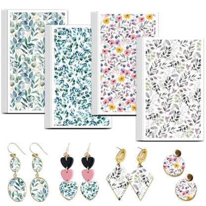 OLYCRAFT Watercolor Leaves Pattern Clay Transfer Paper 4 Design 24 Pcs Transfer Paper for Polymer Leaves Polymer Clay Transfer Sheets Plant Theme Small Transfer Paper for Clay Earrings Jewelry Making - style: Watercolor Leaves