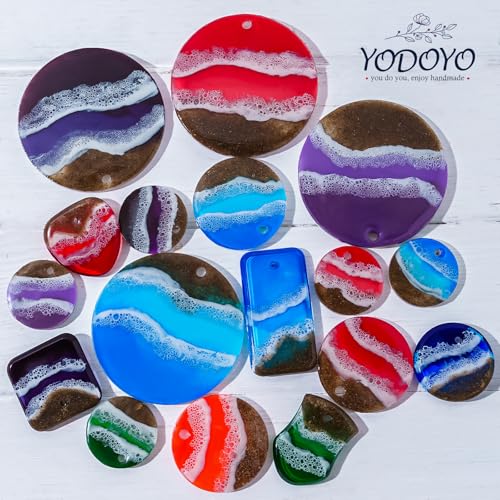 YODOYO 31-Cavity Silicone Resin Mold Set, Flat Circle, Square and Oval Keychain Molds, Round Earring with Hole and Jewelry Casting Molds for Epoxy Resin, DIY Pendant, Necklace, Pet Tag Mould