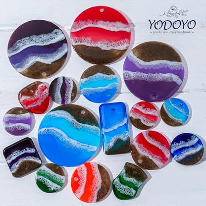 YODOYO 31-Cavity Silicone Resin Mold Set, Flat Circle, Square and Oval Keychain Molds, Round Earring with Hole and Jewelry Casting Molds for Epoxy Resin, DIY Pendant, Necklace, Pet Tag Mould