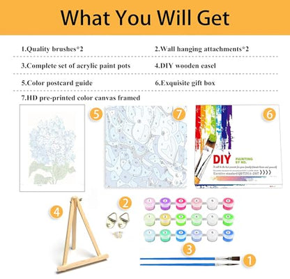 Mowana Paint by Numbers Kit for Adults - Hydrangeas Adult Paint by Numbers for Beginners on Canvas with Frame and Easel, Easy Acrylic Oil Painting by Number Kits 8x12 inch - color: Hydrangeas