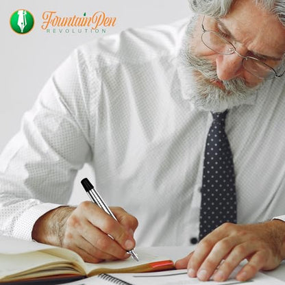FPR Ambassador Ultra Flex Nib Fountain Pen Set, Chiseled Chrome - Refillable Pen w/Cartridges & Converter - Calligraphy Pens for Writing, Journaling & Gifting - Luxury Pens For Smooth Strokes - color: Chiseled Chrome