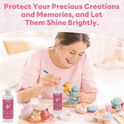 Air Dry Clay Glaze, High-Gloss Clear Sealer Top Coat for Polymer & Air Dry Clay, Fast-Drying Water-Based Varnish with Brush, 100ml