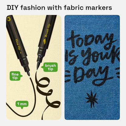 ARTISTRO 5 Black Fabric Markers for Clothes and Textiles – Permanent No-Bleed Fabric Decorating Kit for T-Shirts, Bags, Canvas, Shoes, and Crafts