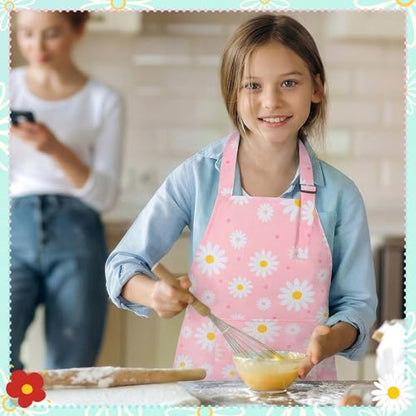 2 Pack Kids Apron, Cute Cooking Aprons, Waterproof Art Apron with Pockets, Toddler Painting Artist Apron Adjustable - color: Daisies and Flowers, size: 45*62cm