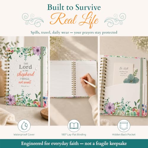 Hardcover Blank Christian Notebook – 140 Pages – Psalm 23:1 | Lined Pages with Bible Verse Cover – Inspirational Writing Spiral Notebook for Bible Study, "Lord is my Shepherd" - color: Shepherd