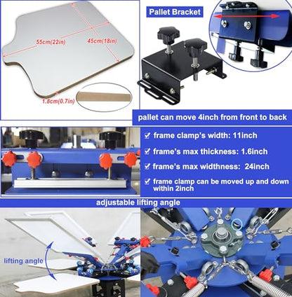 TECHTONGDA 4 Color 4 Station Screen Printing Press Kit with Washout Tank Squeegee Mesh Frame Accessories