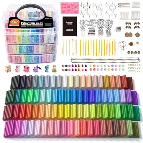 Shuttle Art 82 Colors Polymer Clay Kit, Oven Bake Clay for Kids, 19 Sculpting Tools, 16 Accessories, Non-Toxic, Non-Sticky DIY Crafts for Kids Adults - color: 82 Colors