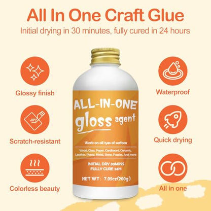 1DFAUL Crafts Sealer Gloss Finish, 200ml All Purpose Craft Glue | All in One Craft Glue, Varnish & Finish, for Wood, Paper, Acrylic Paints, Ceramics, Fabrics, Clay - style: A1 Gloss