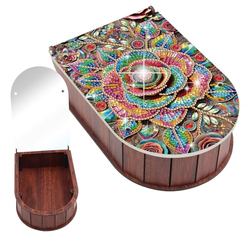 JZHYOAN Diamond Painting Cosmetic Box with Mirror DIY Flower Special Shape Wooden Storage Case Diamond Art Rhinestone Decor Craft Storage Box Handmade Art Desktop Decor Gifts for Lipstick Eyeshadow - color: Green flower