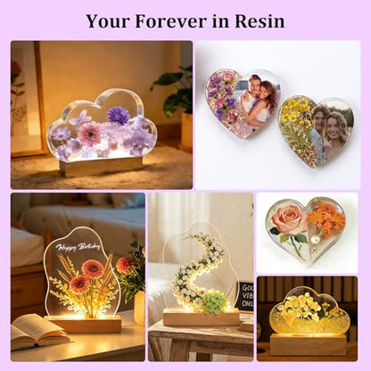 K KERNOWO Epoxy Resin Kit for Beginners, Resin Kit with Light and Molds Complete Set DIY Crafts for Adults Women, Epoxy Set with Cloud and Heart Shaped Mold, Dried Flowers and Resins Supplies-20OZ - color: Colors