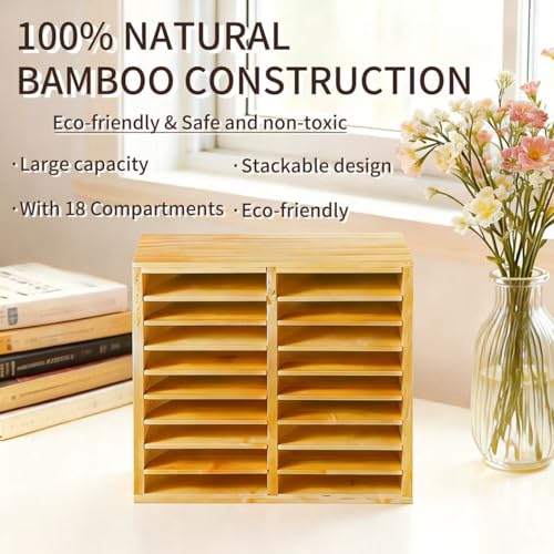 Bamboo Marker Holder Organizer, 126 Pens Capacity, 18 Compartments, Art Supply Storage for Alcohol Markers, Pens, Pencils