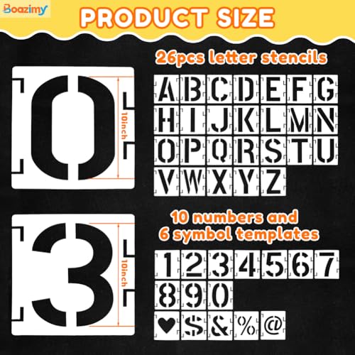 10 Inch 42 Pcs Reusable Letter Number Symbol Stencils, Plastic Painting Templates for Wood Wall Fabric Rock Chalkboard Signage School Door Porch DIY Art Craft Decoration Projects - size: 10 inch（White）