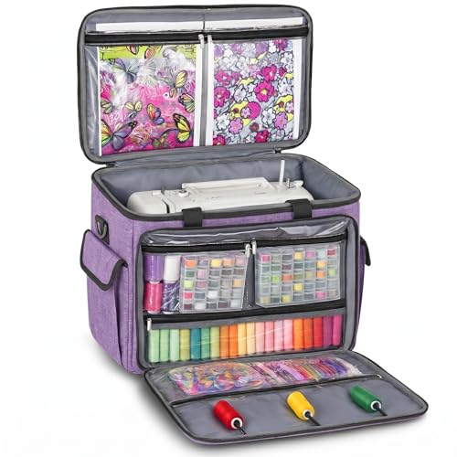 JJRING Sewing Machine Carrying Case, Portable Sewing Machine Bag with Shoulder Strap, Heavy Duty Sewing Machine Tote Suitable for Standard Sewing Machines, Purple - color: Purple, size: Small