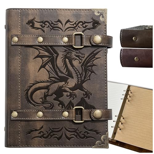DND Notebook Dragon Journal for Dungeons And Dragons/D&D Accessory Gifts | refillable Leather 400 Pages A5 personalized Notepad for Men and Women(1-Khaki-Dragon) - color: 1-Khaki-Dragon