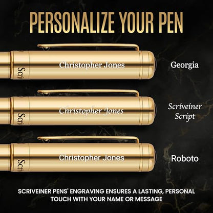 Scriveiner Personalized Gold Ballpoint Pen - Stunning Luxury Pen, Real Gold Plating, Schmidt Ink Refill, Best Engraved Ball Point Gift Set for Men & Women, Custom Name Engraving - color: 9. Gold (Personalized)