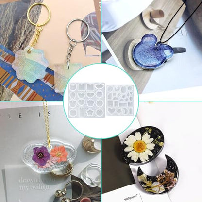 FineGood 2 Pcs Resin Molds Silicone with Keychain, Resin Keychain Molds Epoxy Resin Molds, Resin Jewelry Molds for Necklace Pendant Jewelry Making