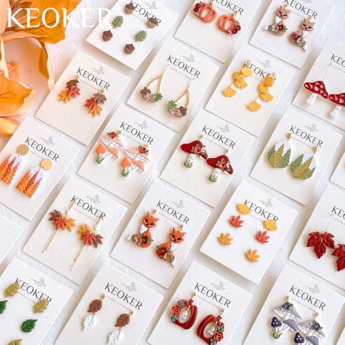KEOKER Fall Polymer Clay Cutters - 17 Shapes Earring Cutters for Jewelry Making, Pumpkin Shapes Included - color: white AB