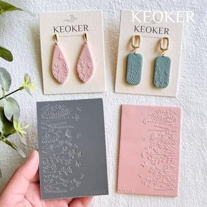 KEOKER Polymer Clay Texture Sheets Set, Works with Polymer Clay Cutter, Same Effect as Polymer Clay Texture Roller, Texture Sheets - color: Flowers B