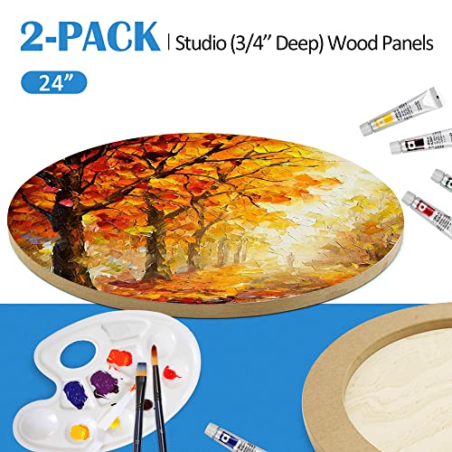 Falling in Art Unfinished Round Birch Wood Panels Kit for Painting, Wooden Canvas 2 Pack of 24 Studio 3/4" Deep, Cradle Boards for Pouring, Art, Crafts, Burning and More - size: 24' round 2 PACK