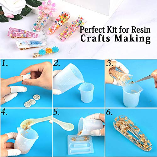 LEOBRO Silicone Measuring Cups for Epoxy Resin, 250 & 100ml Reusable Epoxy Resin Mixing Cups, Silicone Pouring Cup, with Stir Sticks, Finger Cots, Tweezers