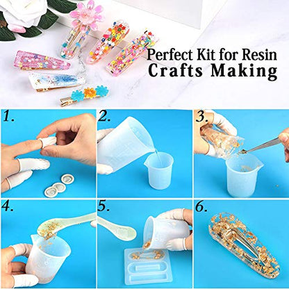 LEOBRO Silicone Measuring Cups for Epoxy Resin, 250 & 100ml Reusable Epoxy Resin Mixing Cups, Silicone Pouring Cup, with Stir Sticks, Finger Cots, Tweezers