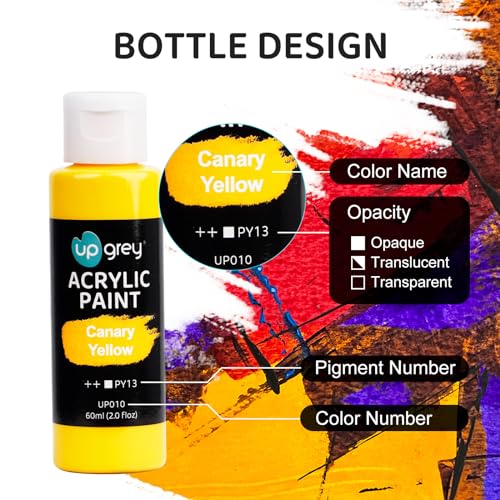 UPGREY 50 Colors Acrylic Paint Set, Non Toxic Art Paints (2fl Oz/60ml Each) With 5 Craft Paint Brushes, Metallic Acrylic Paints Kids Adults for Canvas Crafts Stone Wood Ceramic And Model Painting - color: 50 Colors(60 ml/2fl oz）