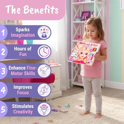 BSCOOL Make-up Artist Kit - 2 Sets Pretend Play Makeup & Sticker Coloring Book, Includes Palette, Brushes, Pencils & 200+ Stickers, Girls Beauty Toy Ages 5+ - color: Multipack - 2PCS Make Up Studio