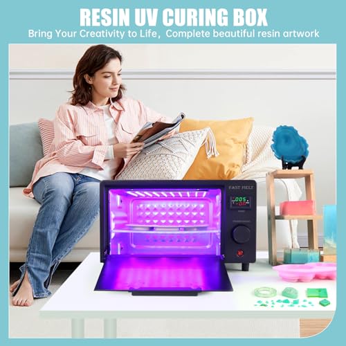 FAST MELT UV Resin Curing Box, 395nm UV Curing Light Station with 36 LED Beads, Auto UV Curing Resin Dryer Timer Setting Digital Display(S/M/H) wit Tray, UV Light for Craft|Jewelry Making|DIY Decor