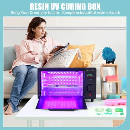 FAST MELT UV Resin Curing Box, 395nm UV Curing Light Station with 36 LED Beads, Auto UV Curing Resin Dryer Timer Setting Digital Display(S/M/H) wit Tray, UV Light for Craft|Jewelry Making|DIY Decor