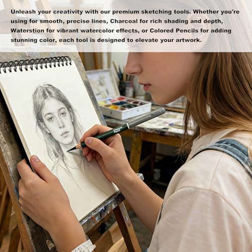 Sketchbook and Pencil Set - Spiral Bound Hardcover with 60 Sheets & 12 Charcoal Pencils (Hard/Medium/Soft) for Professional Artists and Beginners - color: Black