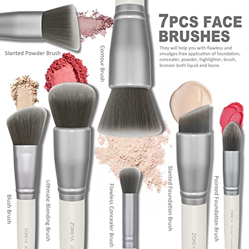 ZOREYA Makeup Brushes - 15 Pcs Premium Bamboo Charcoal Infused Bristles Makeup Brush Set, Foundation Concealers Eye Shadows Make Up Brush,Eyeliner Brushes(White) - color: White