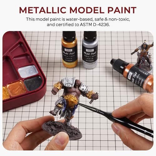 Nicpro 10 Colors Metallic Model Paint Set, 20ml Ready to Use Modeling Acrylic Paints, Brush & Airbrush Compatible, Miniature Paint Set for Beginner & Pro on Model, Scale Figure, Crafts, with 1 Thinner - style: Metallic