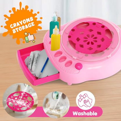 Spin Art Machine for Kids, Paint Spinner Arts & Crafts Kit for Ages 4-12 | Mess-Free Motorized Spinner With Splash Guard; 7 Washable Paints & 36 Art Boards Make A Unique Design Every Spin - color: Pink