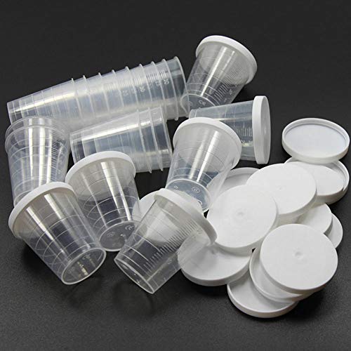 AKOAK 100 Pieces 30 ml (1 oz) Graduated Cup - Plastic Measuring Cup, Disposable Mixing Cup for Mixing Pigments, Paints, Liquids, Epoxies, Resins - With Lid