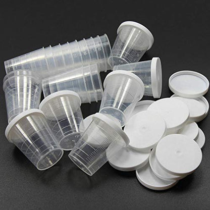 AKOAK 100 Pieces 30 ml (1 oz) Graduated Cup - Plastic Measuring Cup, Disposable Mixing Cup for Mixing Pigments, Paints, Liquids, Epoxies, Resins - With Lid